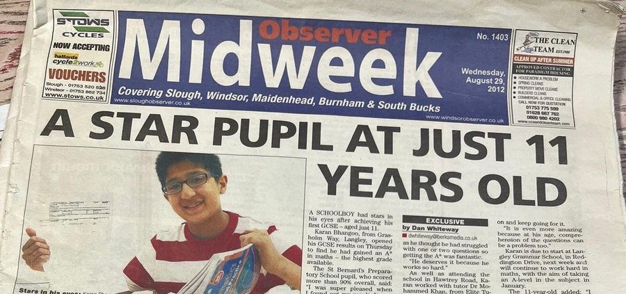 Slough Observer clipping: An A* pupil at just 11 years old