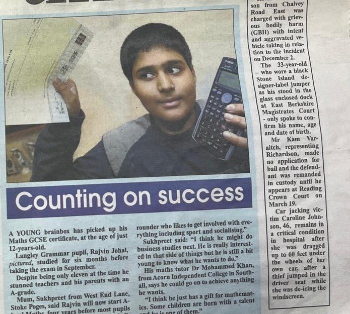 Slough & Langley Observer clipping: Counting on success