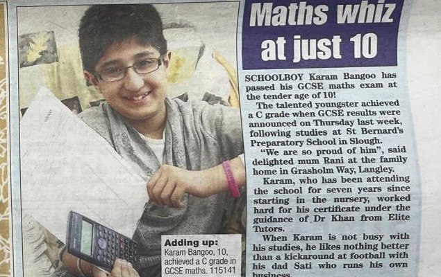 Slough Observer clipping: Maths whiz at just 10